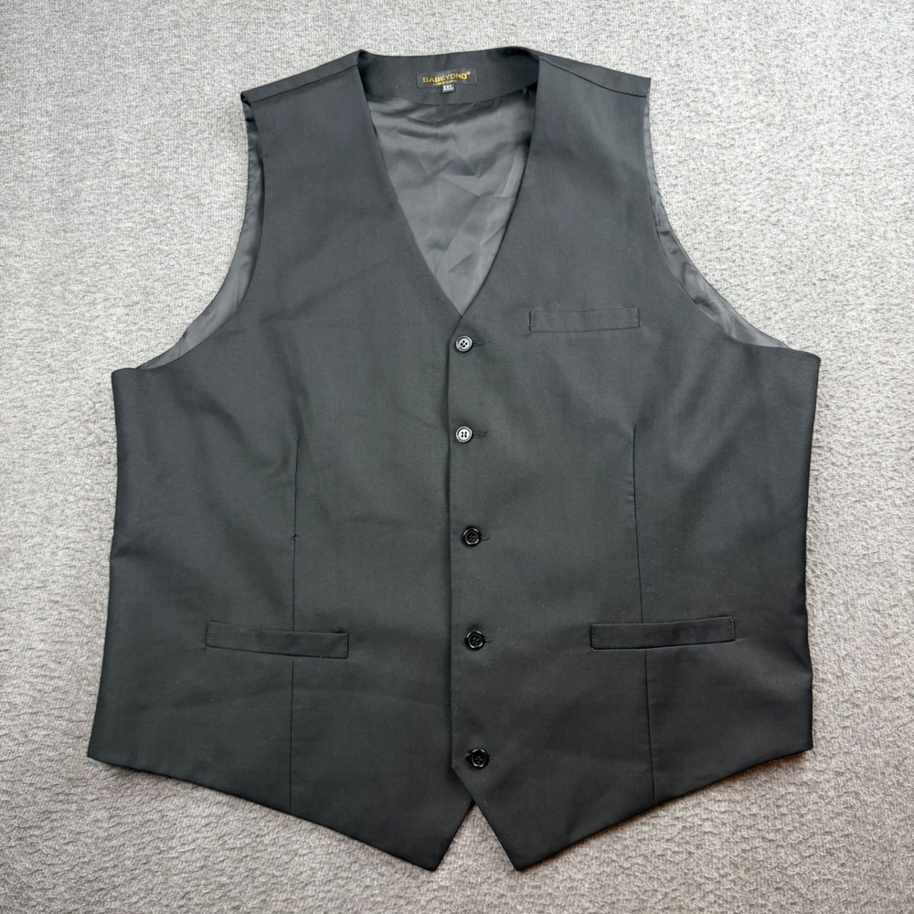 Babeyond Suit Vest Men's XXL Black Formal Waistcoat Adjustable Back Cinch